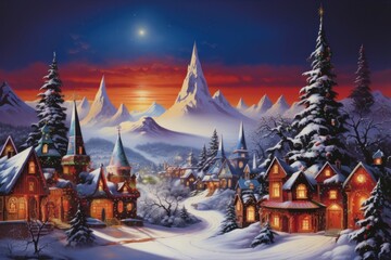 Wall Mural - decorated christmas village landscape christmas architecture.