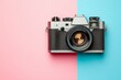 © better - Vintage Retro Camera on Split Pink and Blue Background Creative Concept