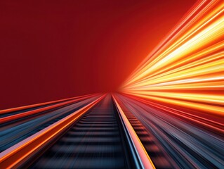 Poster - A dynamic image of train tracks leading into a vibrant, glowing tunnel, suggesting speed and movement through a colorful backdrop.