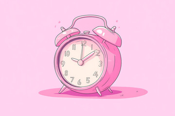 Wall Mural - A cute pink alarm clock with a simple design and a light pink background.