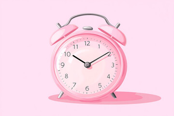 Wall Mural - A pink alarm clock on a pastel background, symbolizing time management and schedules.