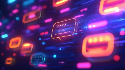 Poster - Glowing chat bubbles and AI data icons in a modern, digital interface, signifying intelligent conversations powered by AI.