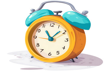 Wall Mural - A colorful cartoon alarm clock with blue bells and an orange body, indicating time.