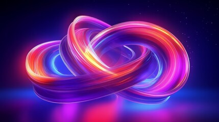 Wall Mural - Abstract Neon Artwork Glowing Rings and Loops with Vibrant Colors on Dark Background