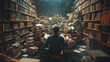 © Shanorsila - A man in a library, immersed in a sea of books, symbolizing knowledge and the power of education