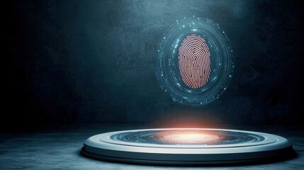 Aufkleber - A futuristic, digital fingerprint scanner glows within a dark, mysterious environment, symbolizing security and identity verification.
