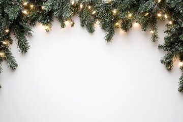 Wall Mural - festive green fir branches with twinkling lights on top