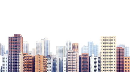 Panoramic view of buildings in urban area isolated on transparent background