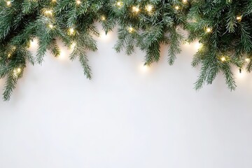 Wall Mural - festive fir garland with lights on white background