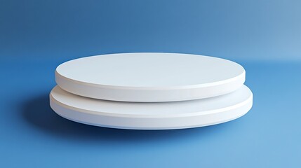 Wall Mural - Two empty round white platforms stacked on top of each other, decorated on blue background.