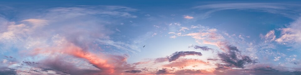 Wall Mural - sunset sky panorama with bright glowing pink cumulus clouds. hdr 360 seamless spherical panorama. fu