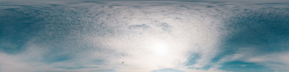 Wall Mural - Sky 360 panorama - Bright blue sky filled with fluffy white Cirrus clouds. Seamless hdr spherical 360 panorama. Sky dome sky replacement for aerial drone 360 panoramas. Weather and climate change