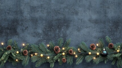 Wall Mural - Glowing christmas garland with pine cones and lights, festive holiday decoration for winter