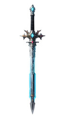 knights sword, neon blue, fantasy art, transparent background png
