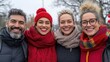 © Iona - Four friends in cozy winter attire beam with joy, their camaraderie glowing as they pose together in a festive outdoor setting, embodying the warmth of friendship.