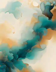 Poster - Abstract Teal and Gold Watercolor Background