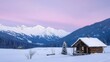 © NeedMoreMars - Serene Snowy Mountain Cabin Sunset Scenery Perfect for Winter Holiday Cards and Wall Art