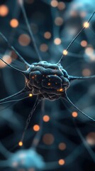 Poster - Close-up View of Neurons with Glowing Synapses, Representing Complex Brain Activity and Neural Connections in a Stunning Abstract Style