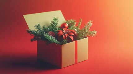 Wall Mural - Eco-friendly Christmas gifts and decorations in a cardboard box: Delivery and donation concept