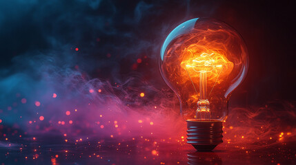 glowing incandescent light bulb emits colorful swirling smoke representing creative ideas innovation and inspiration the mix of colors conveys energy imagination and the fusion of thoughts and concept