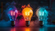 © Yoonnam - glowing incandescent light bulb emits colorful swirling smoke representing creative ideas innovation and inspiration the mix of colors conveys energy imagination and the fusion of thoughts and concept