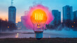 © Yoonnam - glowing incandescent light bulb emits colorful swirling smoke representing creative ideas innovation and inspiration the mix of colors conveys energy imagination and the fusion of thoughts and concept