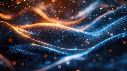Wall Mural - A vibrant abstract wave of shimmering blue and orange lights, creating a mesmerizing effect of motion and depth.