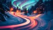 © chujun - Winter Aurora Road outdoor landscape illustration poster background