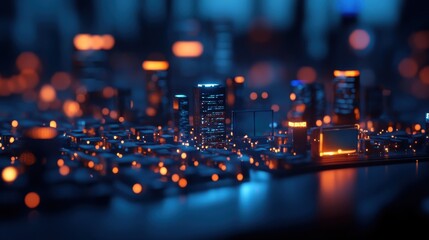 Poster - A futuristic cityscape illuminated with glowing lights, creating a vibrant, tech-inspired atmosphere.