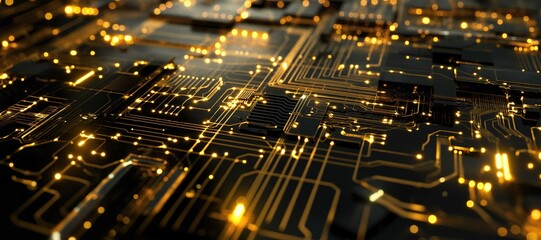 glowing gold digital computer network electronic frame background 5