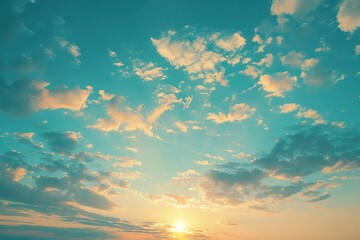 beautiful setting sun and blue sky with copy space.