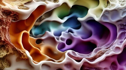 Wall Mural - Abstract colorful 3D render of organic shapes and textures.