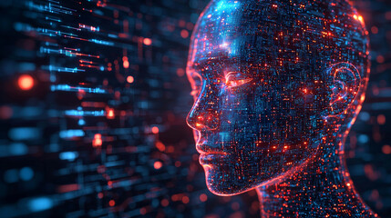 Wall Mural - futuristic digital human face composed of glowing data streams, representing ai and technology. vibr