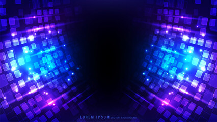 Wall Mural - futuristic digital background features vibrant blue and purple glowing squares, overlapping transluc