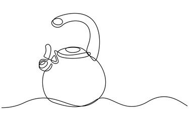 one continuous line drawing of kettle isolated on white background. cooking and kitchen concept, Coffee maker pot drip kettle one line art, A simple, continuous line drawing of a kettle