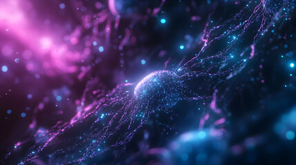 Wall Mural - a glowing neural network with vibrant pink and blue hues, illustrating the interconnected pathways o