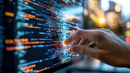 AI Development  Programmer s Hand Interacting with Code on a Screen