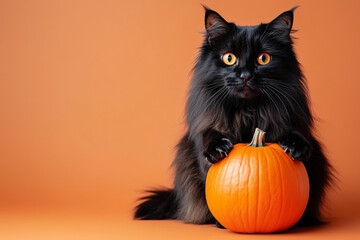 Wall Mural - halloween cat with pumpkin