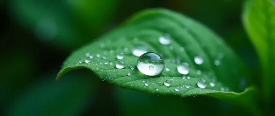 Wall Mural - Green garden leaf with raindrops