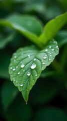 Wall Mural - Green garden leaf with raindrops