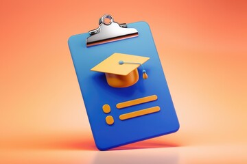Aufkleber - A 3D render of a blue clipboard with a graduation cap  symbolizing education and checklist