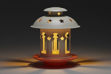 Aufkleber - A lit  ornate lantern with a white top and orange base  emitting a warm glow