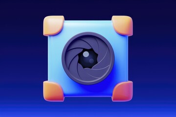 Aufkleber - Vibrant 3D camera icon with blue and orange details.