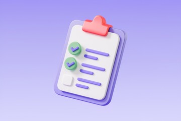 Leinwandbilder - 3D rendering of a checklist clipboard with checkmarks  representing task completion or to do list