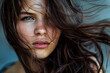 © Людмила Мазур - Woman with long brown hair and blue eyes. She has a very pretty face