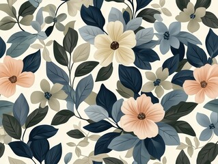 Wall Mural - Floral pattern design featuring diverse blooms and leaves