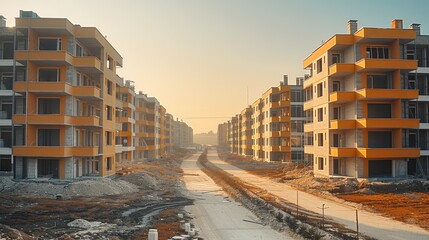 Poster - An estate with unfinished residential apartments. with good pavements.