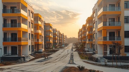 Poster - An estate with unfinished residential apartments. with good pavements.