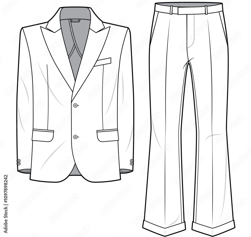 Autocad Suit Pattern เวกเตอร์ Stock mens retro suit set flat sketch vector illustration ...