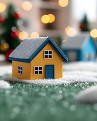 Wall Mural - Colorful miniature house in a snowy holiday setting